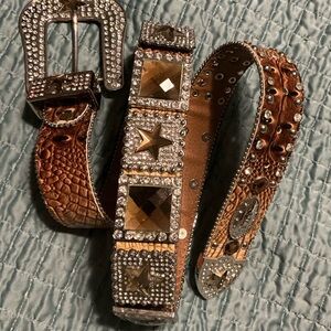 WB ATLAS Brown Rhinestone Studded Belt
